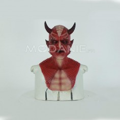 Cosplay masque de démon en rouge avec corne Masque réaliste de monstre en silicone pour tournage ou film