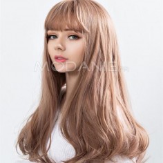 Longue perruque femme avec frange de cheveux Perruque bouclée Cheveux artificiels Cheveux postiches