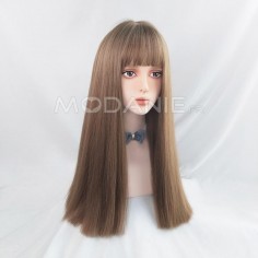 Perruque femme raide et longue avec frange Cheveux artificiels naturels 4 couleurs disponibles
