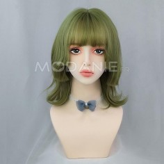 Perruque cosplay de coupe spéciale en verte Cheveux artificiels mi-longue avec fringe en solde