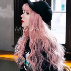 Cheveux bouclés Perruque longue avec frange de cheveux Perruque femme Cheveux postiches Cheveux artificiels