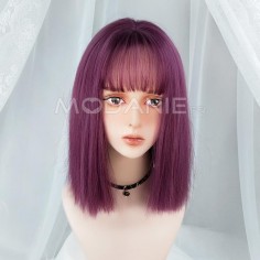 Perruque mi-longue raide en violette de bonne qualité Cheveux artificiels avec fringe se travestir