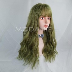 Cheveux artificiels longues et bouclés avec frange en verte Perruque spéciale pour cosplay ou se travestir