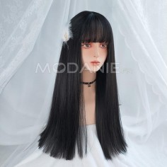 Perruque femme raide et longue avec frange Cheveux artificiels de 65cm 2 couleurs disponibles